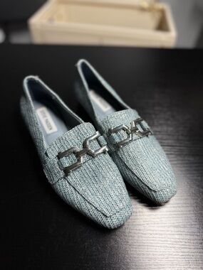 Steve Madden Light Blue Tweed Chain Loafers
